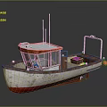 Small Red and White Vintage Water Transport Boat With Cabin Deck and Rustic Rusty Design