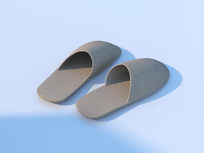 Light Gray Textured Fabric Slippers With Open Toe Design For Comfortable Home Use 3d model