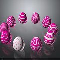 Cute Easter Bunny With Pink Patterned Eggs On Reflective Black Surface 3d model