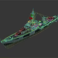 3D Model Of Large Gray Warship With Orange Bottom Cannons Radar Systems