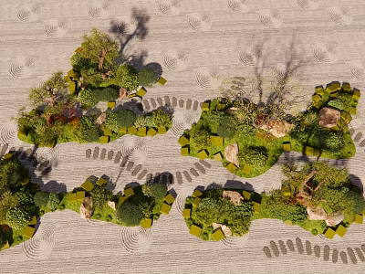 Micro Terrain Landscape Design With Green Plants Stone Paths And Small Shrubs 3d model