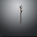 Enchanted Wooden Staff Weapon with Forked Top Green Glowing Gem and White Bindings
