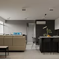 Modern Living Room Interior With Beige Sofa Black Piano TV Stand And Window Blinds