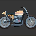 Vintage Style Motorcycle with Number 88 Blue Beige Body and Thick Tires