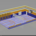 Modern Indoor Sports Facility With Basketball Court Volleyball Net And Lockers