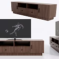 Modern Walnut TV Stand With Drawers And Open Compartments For Living Room