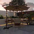 Cozy Outdoor Sofa Set With Large Parasol For Elegant Sunset Rooftop Patio Leisure Area