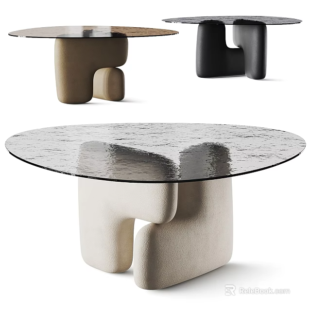 Modern Round Dining Table With Glass Top And Sculptural Base Design For Contemporary Spaces 3d model 