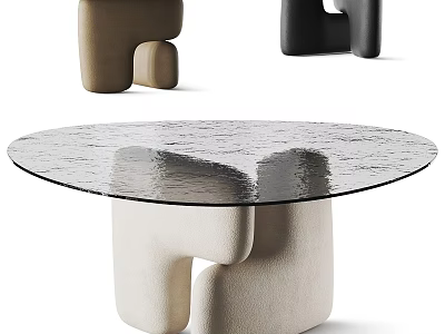 Modern Round Dining Table With Glass Top And Sculptural Base Design For Contemporary Spaces 3d model