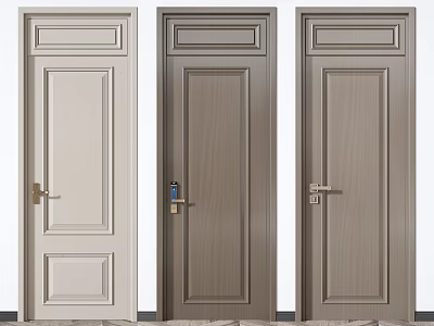 Swing Interior Doors With Wooden Texture Three Color Options And Metal Handles 3d model