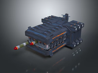 Futuristic Metallic Building With Multi Layered Modular Design And Orange Accents 3d model