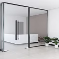 Modern Interior Featuring Black Frame Glass Sliding Doors White Walls Green Plants Light Flooring