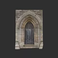 Vintage Gothic Double Doors With Arched Stone Frame And Wooden Panels