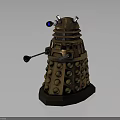 Bronze Mechanical Robot Character With Dome Eyestalk And Spherical Bumps On Base
