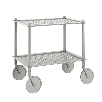 Commercial Stainless Steel Two Tier Rolling Cart With Mesh Shelves And Wheels 3d model