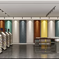 Modern Building Material Showroom With Colorful Wall Panels Sample Racks And Bright Lighting
