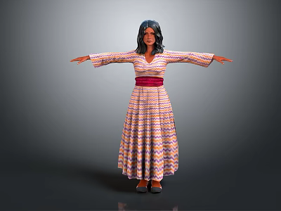 modern game character woman long dress dress women 3d model