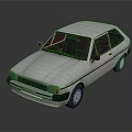White Classic Hatchback Car With Sleek Surface And Reflection In 3D Rendering