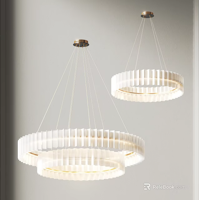 Modern Minimalist White Circular Chandelier With Layered Striped Design And Soft Warm Glow 3d model 