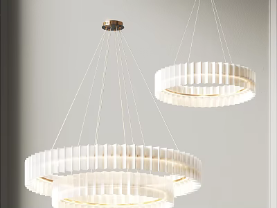 Modern Minimalist White Circular Chandelier With Layered Striped Design And Soft Warm Glow 3d model