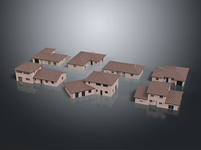 Multiple Detached Villas with Tile Roofs and Detailed Architectural Design Models 3d model