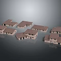 Multiple Detached Villas with Tile Roofs and Detailed Architectural Design Models