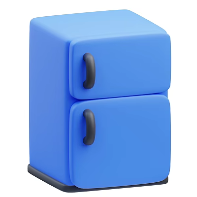 Blue Refrigerator Freezer With Two Drawers And Black Handles On Wheels 3d model