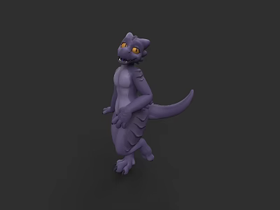 Purple Dragon Like Reptile 3D Model With Yellow Eyes And Standing Pose 3d model