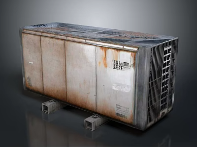 Rusty Outdoor Air Conditioner Unit With Weathered Metal Surface And Grille 3d model