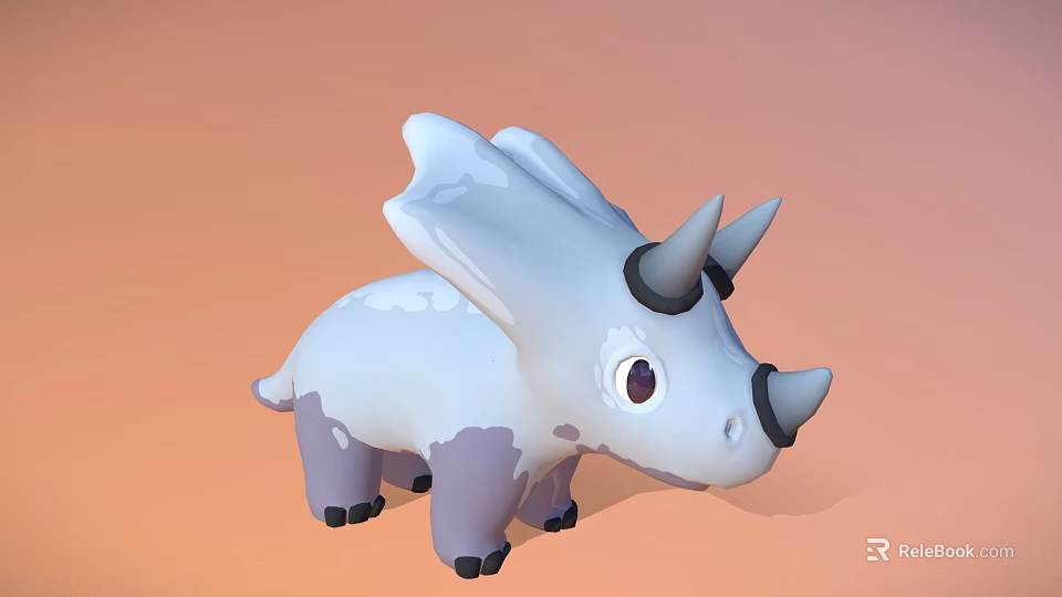 Cute White Purple Triceratops 3D Model Game Animated Character Design 3d model 
