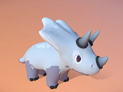 Cute White Purple Triceratops 3D Model Game Animated Character Design 3d model