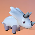 Cute White Purple Triceratops 3D Model Game Animated Character Design