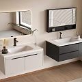 Modern Double Bathroom Vanities With White Black Cabinets And Illuminated Mirrors