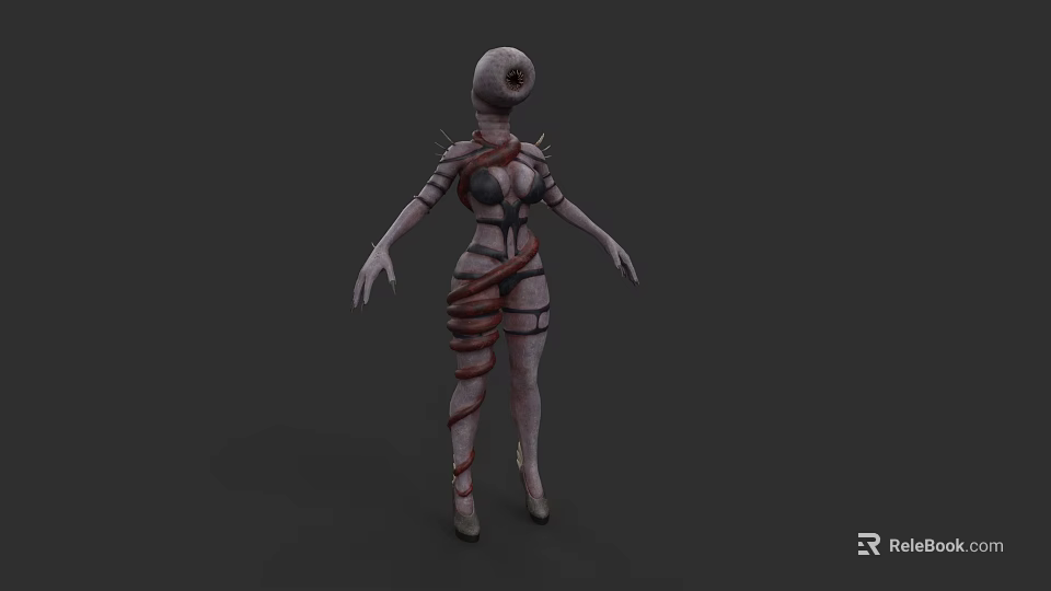 Mysterious Aquatic Animal 3D Model With Single Eye Red Tentacles And Humanoid Figure 3d model 
