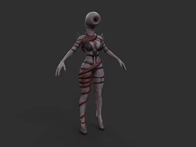 Mysterious Aquatic Animal 3D Model With Single Eye Red Tentacles And Humanoid Figure 3d model