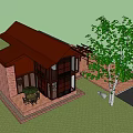 Modern Detached Villa with Dark Brown Roof Wooden Structure Large Windows and Stone Decor