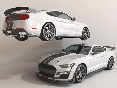 Two White Sports Cars Featuring Black Stripes Rear Spoiler And Sporty Wheels 3d model