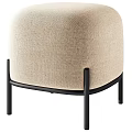 Beige Upholstered Ottoman With Black Metal Legs And Minimalist Design Style