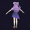Game And Movie Character Purple Hair White Top Purple Skirt Bow Accessories High Heels