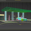 Modern Electric Vehicle Charging Station With Blue Car Charging Piles And Trees