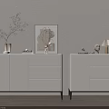 Modern White Entryway And Side Cabinets With Decorative Painting Table Lamp And Vase