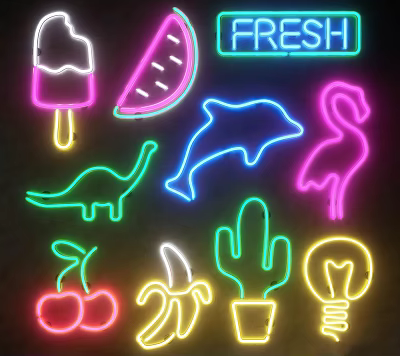 Neon Decorative Lights With Colorful Ice Cream Watermelon Dolphin Flamingo Dinosaur Cherry Banana And Cactus 3d model