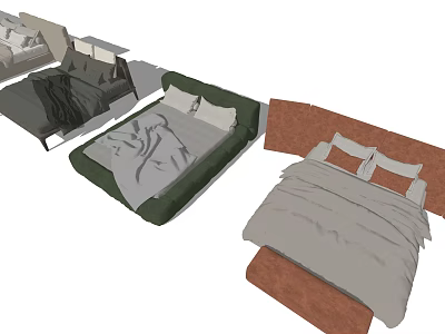 Modern Double Beds With Different Color Headboards And Gray Green Bedding 3d model