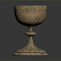 Vintage Metal Goblet With Intricate Carvings And Decorative Base For Home Use