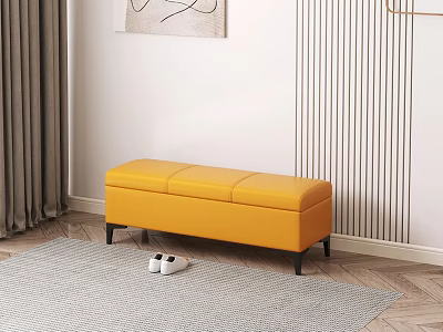 Yellow Single Sofa in Room with Gray Curtains Striped Wall Gray Rug and White Slippers 3d model