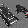 Unique Tracked Vehicle And Streamlined Race Car With Large Wheels And Mechanical Parts