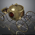 Ornate Golden Carriage with Intricate Decorative Details Classic Wooden Wheels and Elegant Design