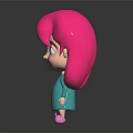 Cartoon Girl With Long Pink Hair Wearing Green Dress And Pink Shoes On Dark Background