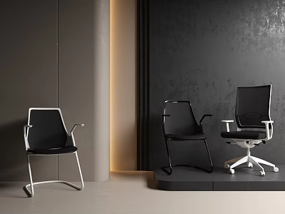 Modern Office Chairs With Ergonomic Design And Sleek Black Silver Frames In Minimalist Interior 3d model