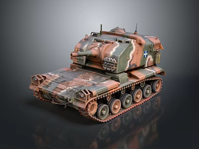 3D Rendered Military Camouflage Tank With Cannon Tracks And Detailed Design 3d model